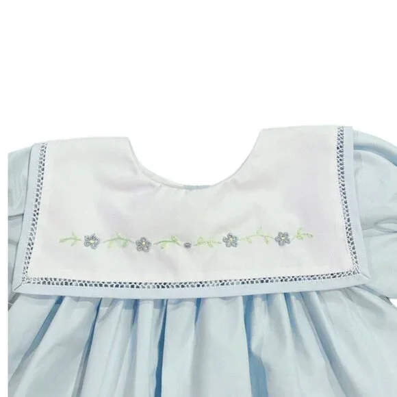 NEW Lulu Bebe 12m Blue Embroidered Collar Dress - Picture 2 of 6